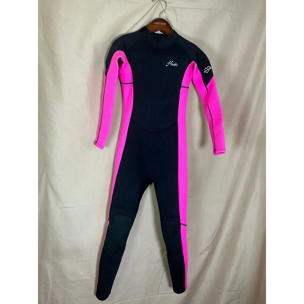 Hevto Wetsuit Girls 10 Slim Black Pink New‎ 3mm Neoprene Full Body Thermal Suit